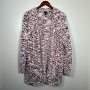 EUC Fuzzy Multicolor Popcorn Knit Open Front Cardigan 1X (14/16)